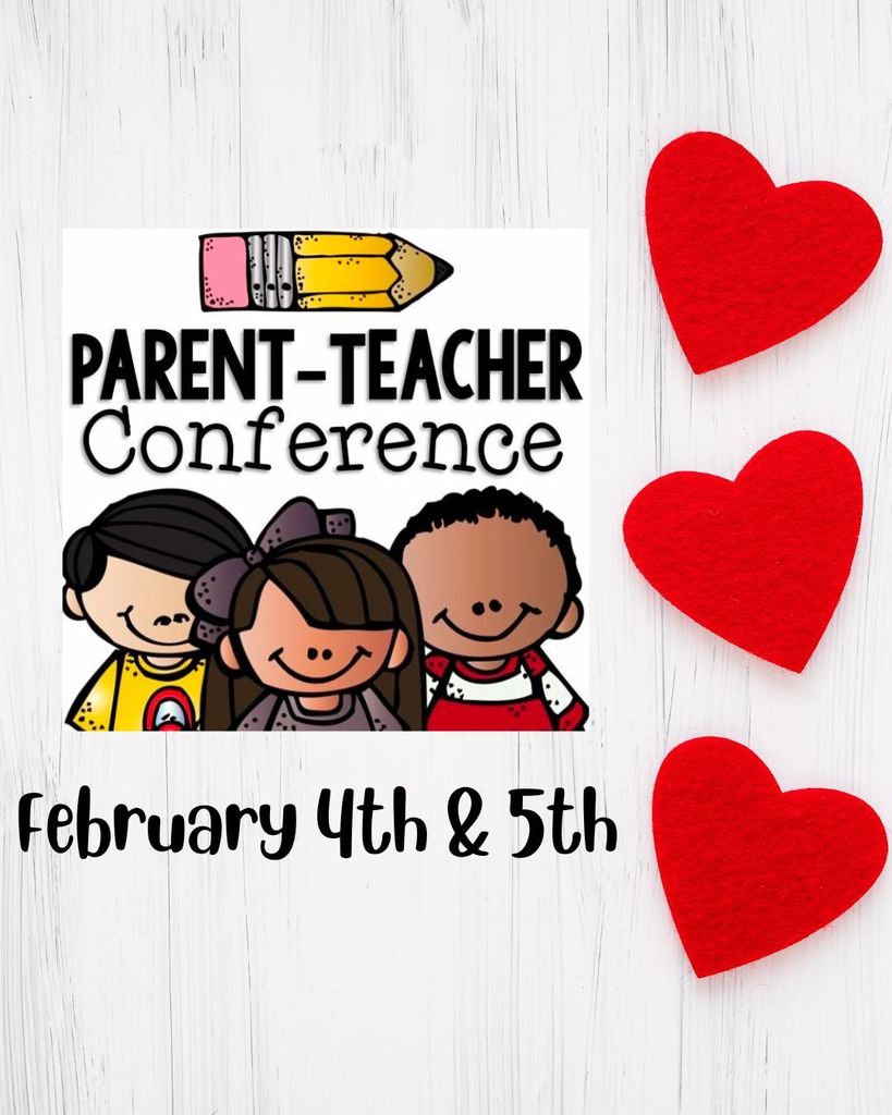 Parent Teacher Conferences with clipart kids and heart background