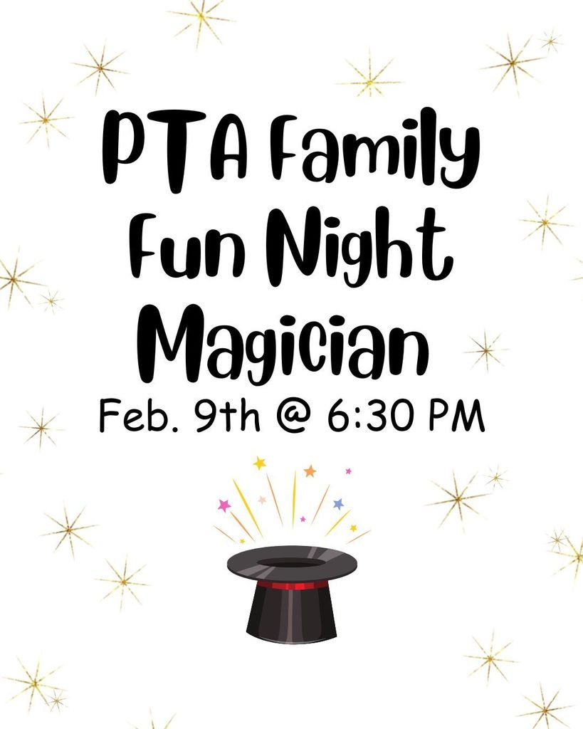 White background with gold sparkles and a magic hat at the bottom