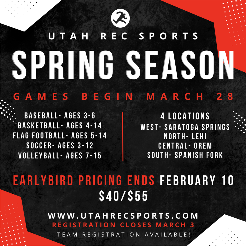 black, red, and white background with information in text about spring season