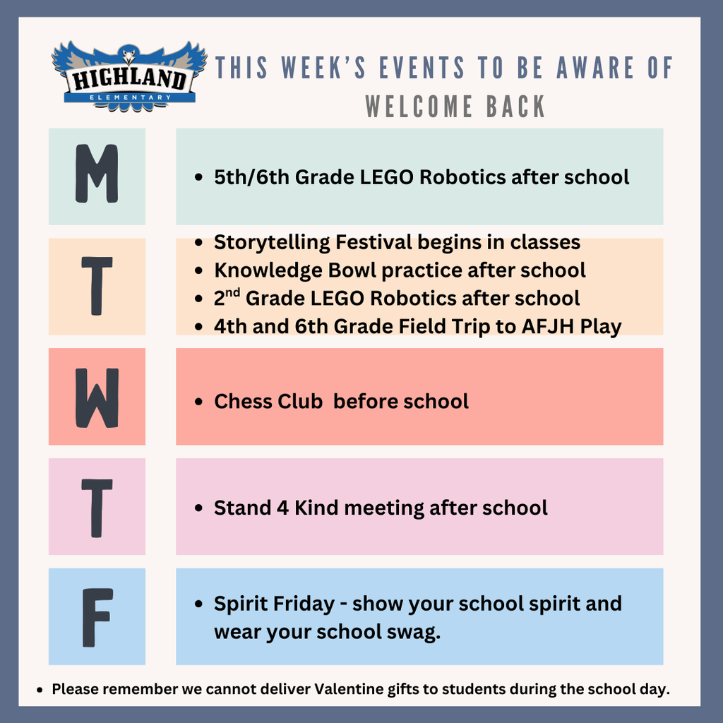 Colorful calendar of daily events