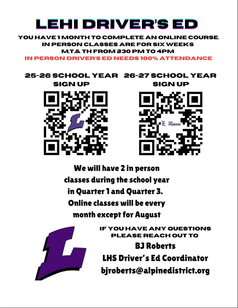 Driver's Ed. information from Lehi High School