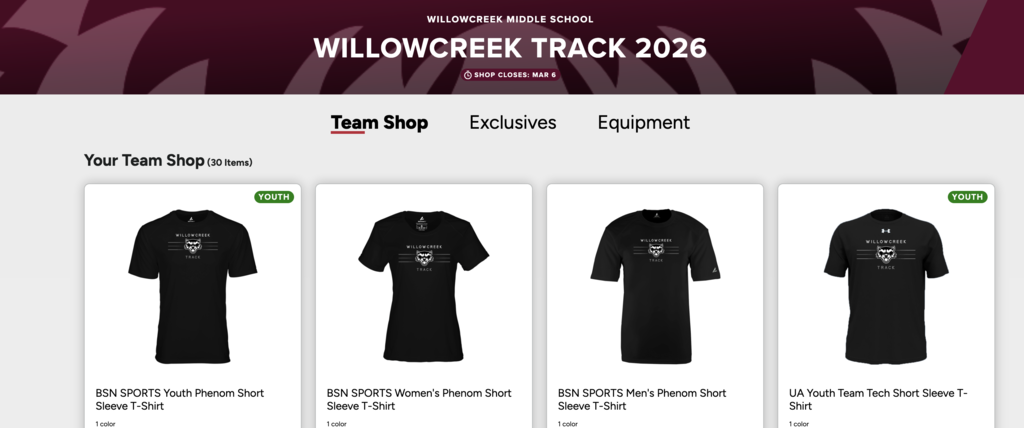 T-shirts that read WMS TRACK.  Clothing for sale