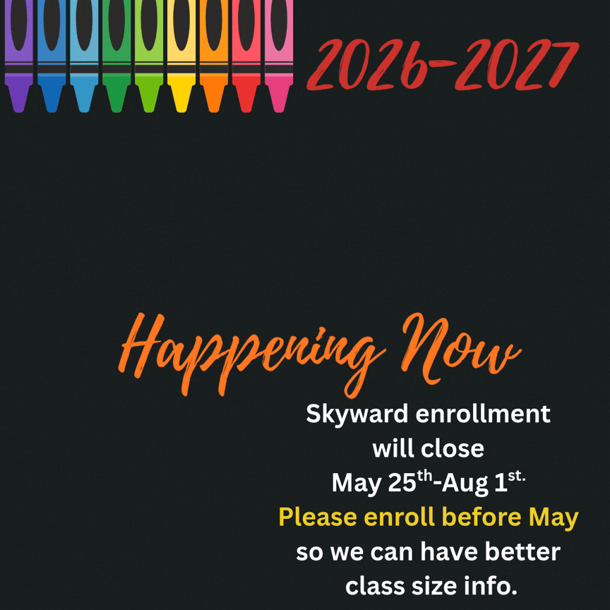 animated kids riding pencils and flashing words to bring attention to needing to enroll now