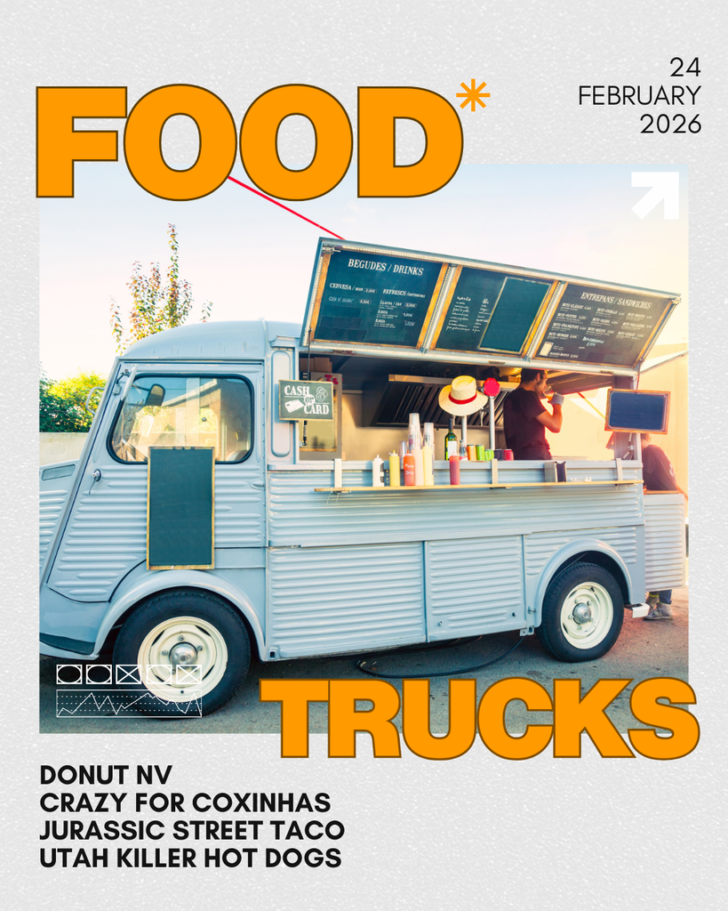 Food Trucks will include Bevvy's Soda Shop, Donut NV, Craxy for Coxinhas, Jurassic Street Taco, and Utah Killer Hot Dogs.