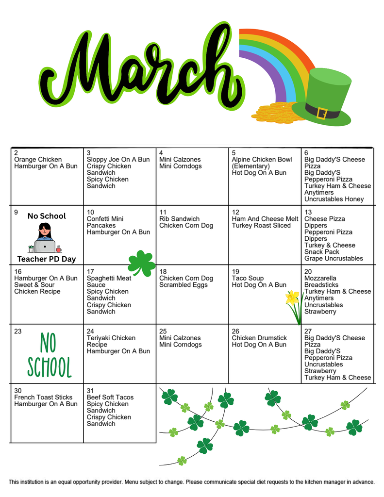 Colorful March menu