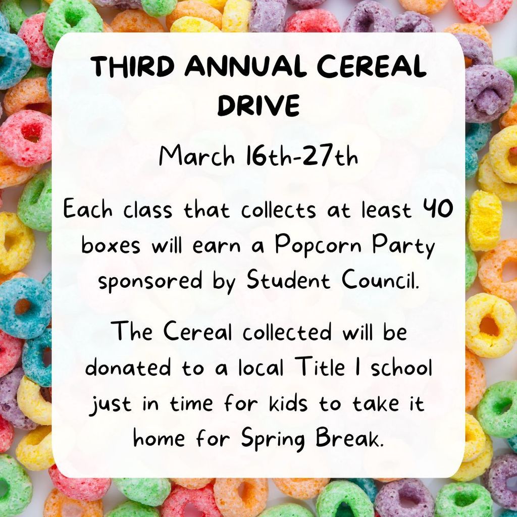 Flyer about a cereal drive to help students.