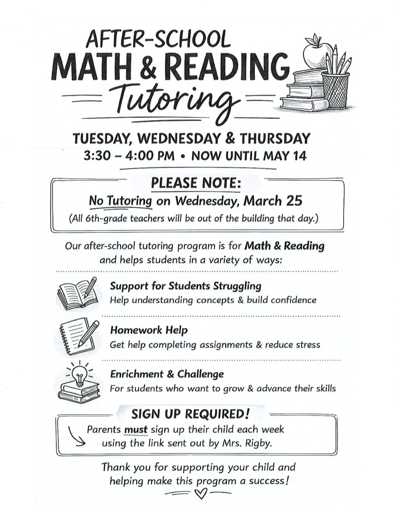 Image of paper with information regarding the tutoring program