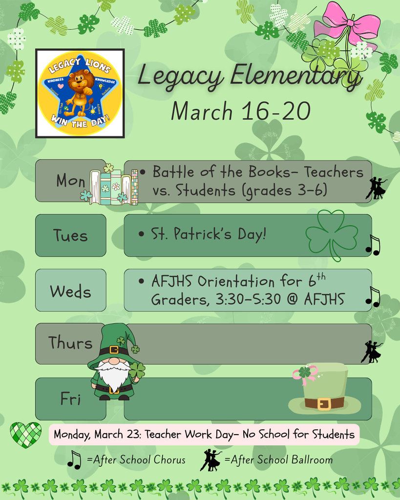 Legacy Weekly Events for 3/16-3/20