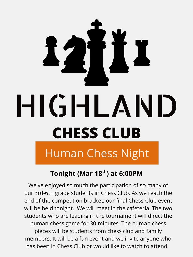 Chess Pieces announcement for chess club tonight