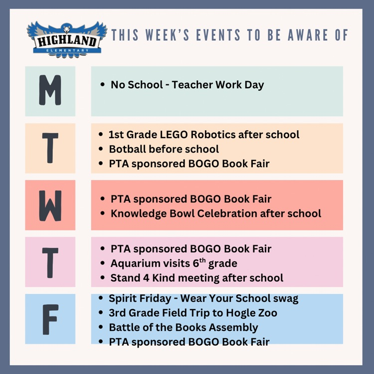 colorful and weekly calendar of events 