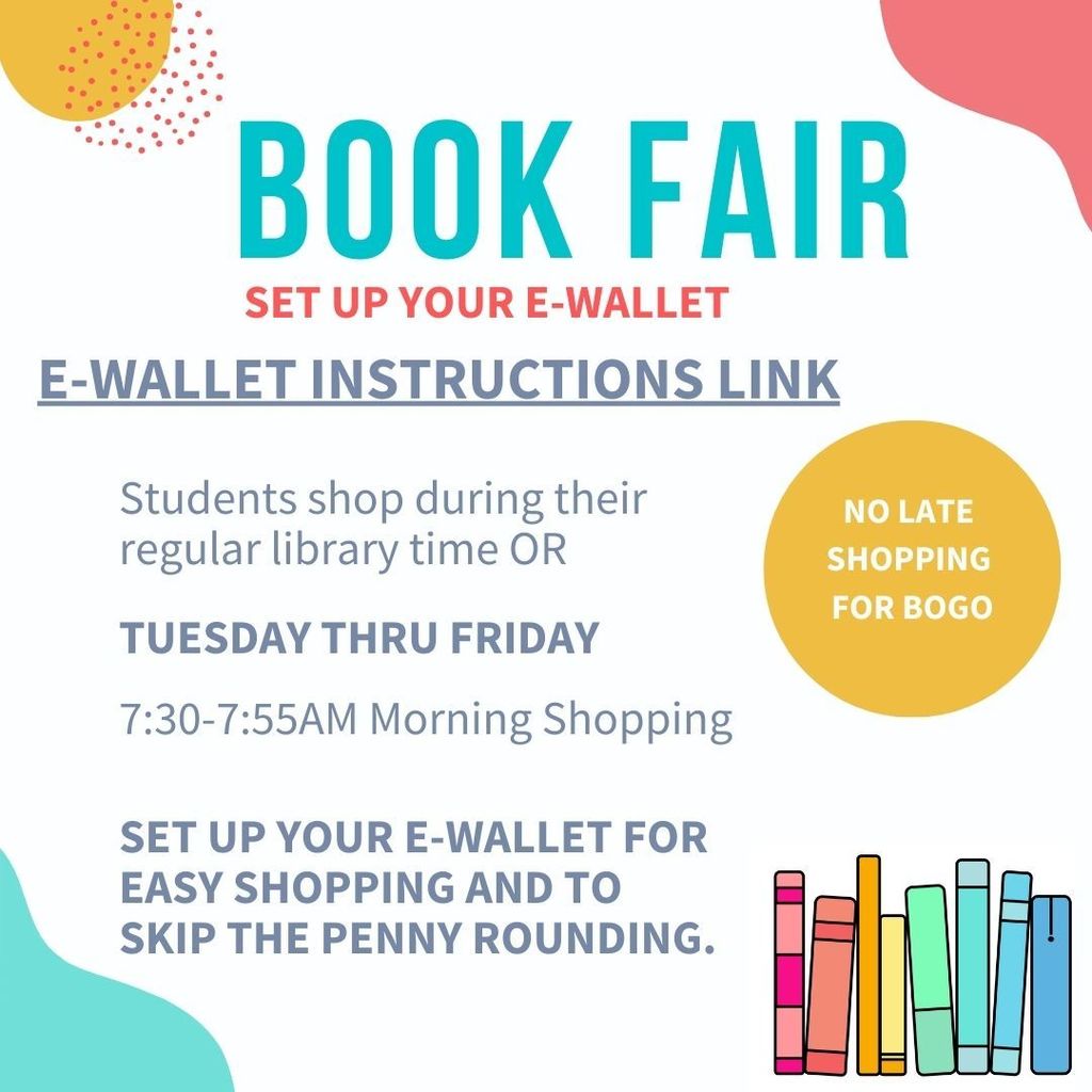 Colorful books announcing book fair  e-wallet