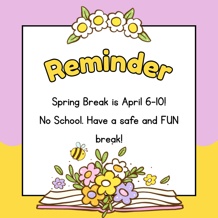 purple and yellow flowers on background with spring break and bee