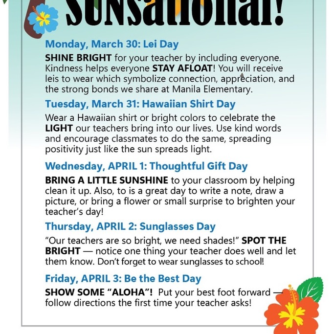 teacher appreciation with Hawaiian flowers and a sub