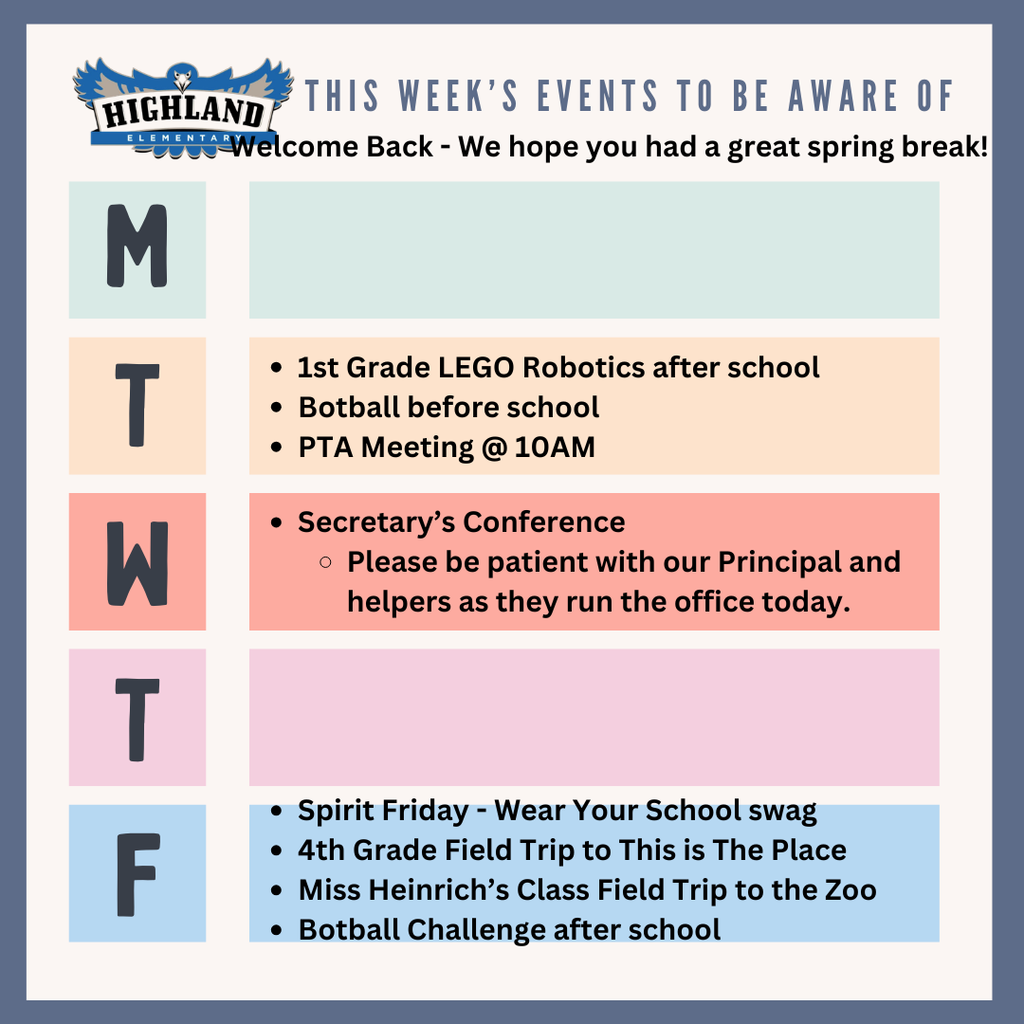 Colorful calendar of daily events