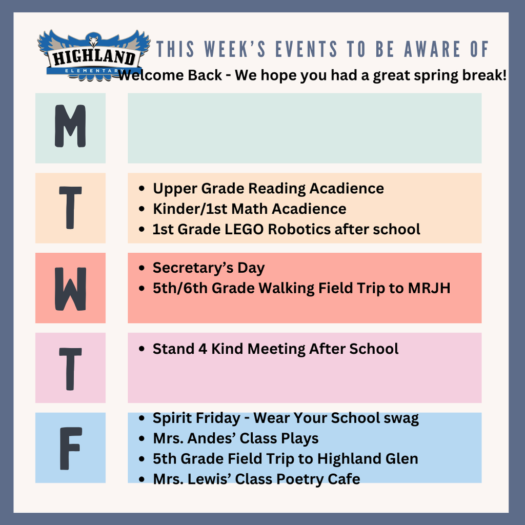 Colorful calendar of daily events