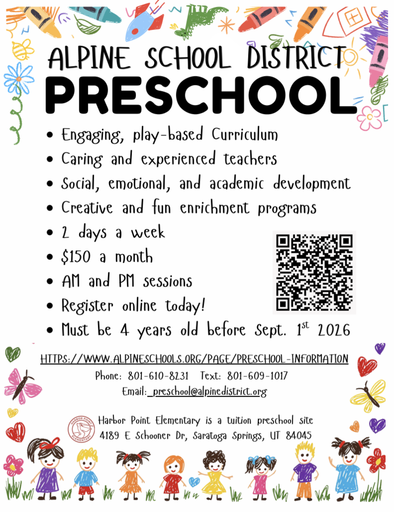 Flyer with information about registering for Alpine School District preschool