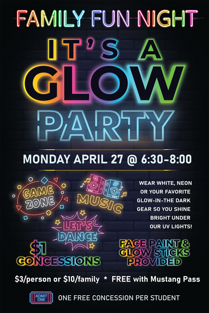 Glow Party flyer with neon rainbow text
