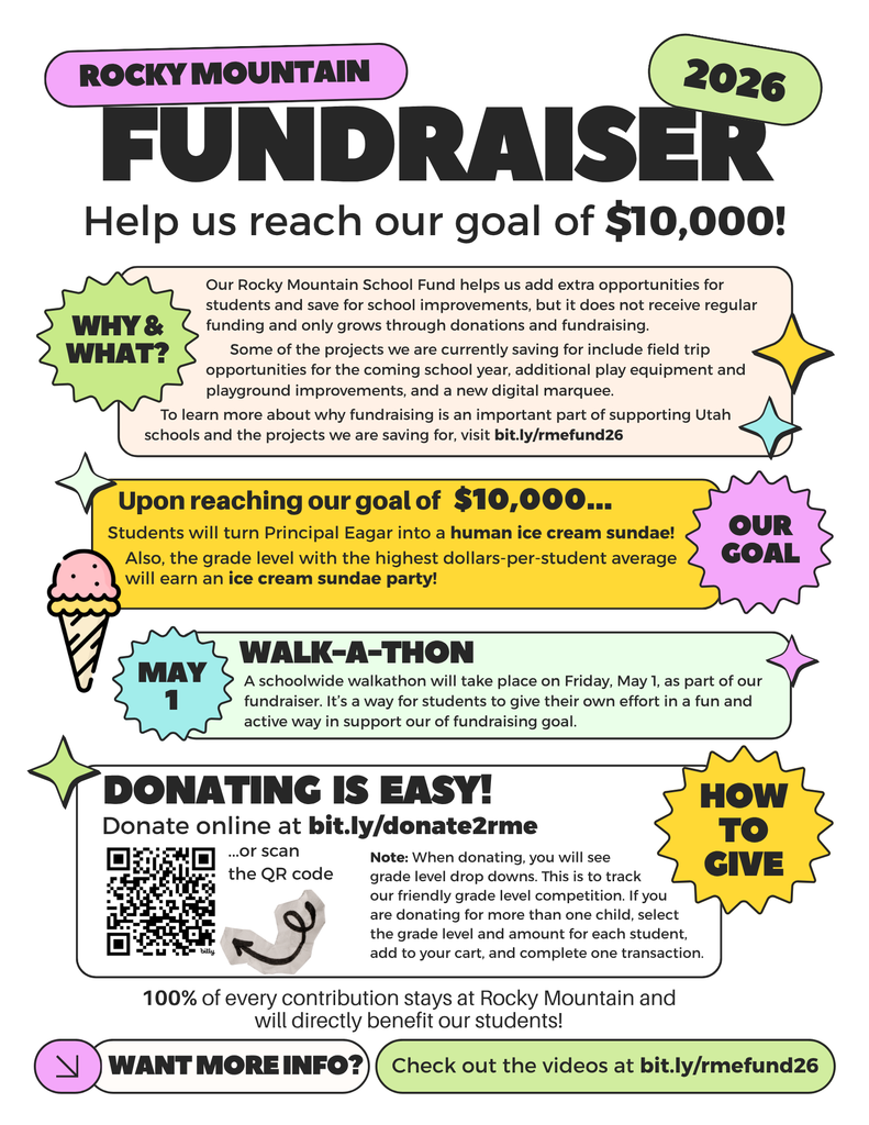 This is an image of the donation flyer that was sent home with studnets on April 27, 2026. It announces the fundraiser and points parents to the donation website: bit.ly/donate2rme