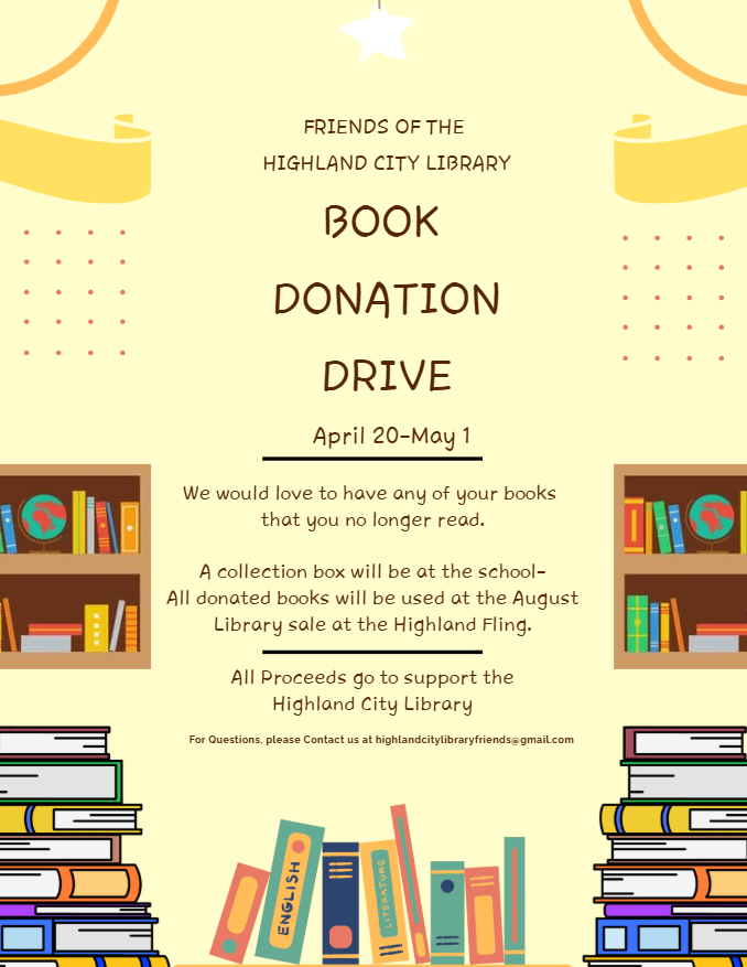 book cases with books detailing the book drive