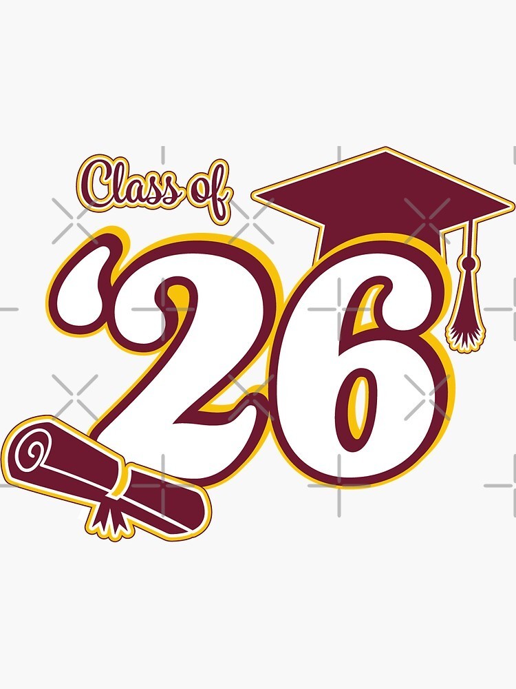 Class of 26 with a graduation cap and a rolled up diploma