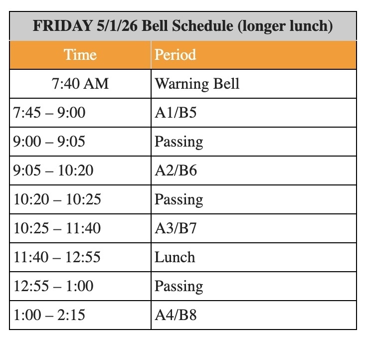 Bell schedule longer lunch