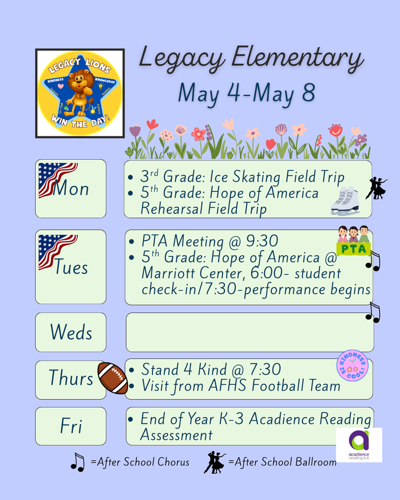 Legacy Weekly Events for May 4-8