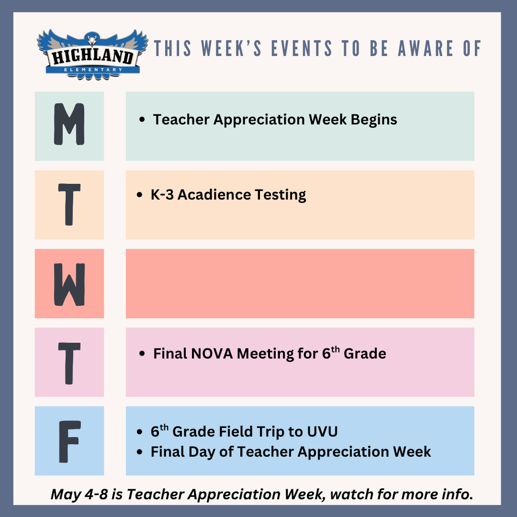 Colorful calendar of daily events