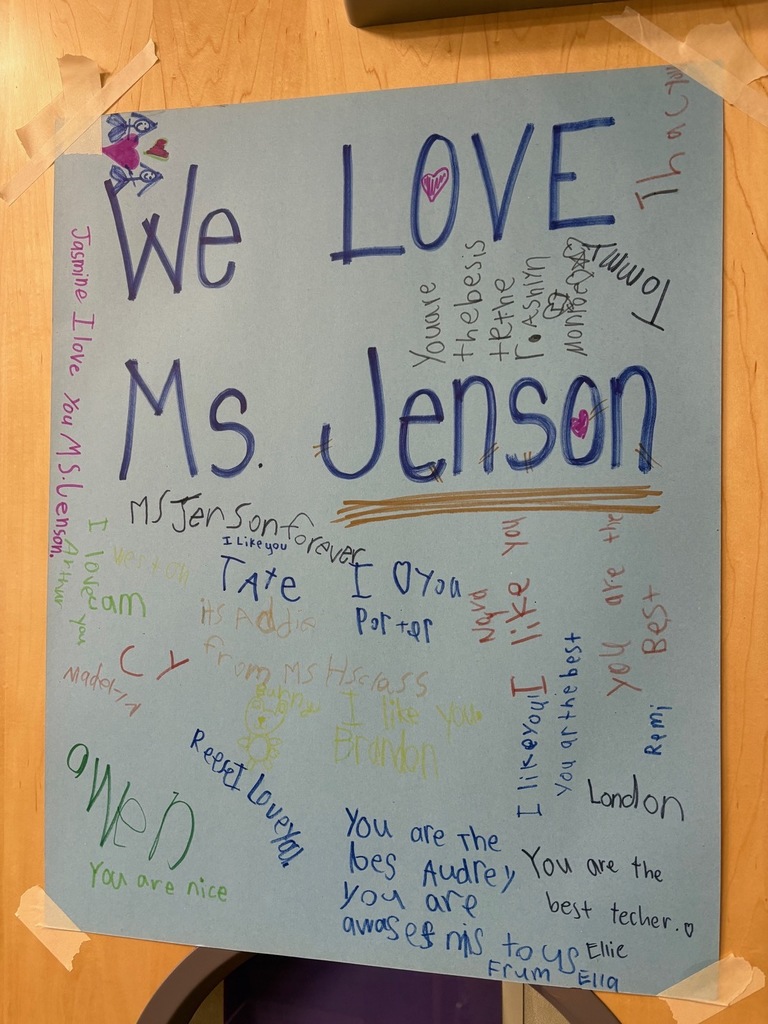 Poster with names on it for Mrs. Jensen. 