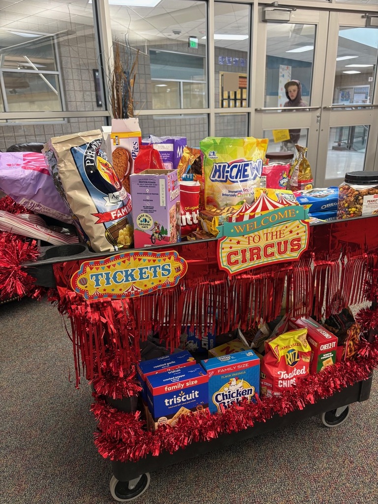 Cart with snacks on it.