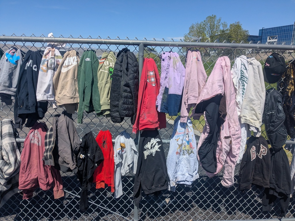 picture of clothing, hats and backpacks
