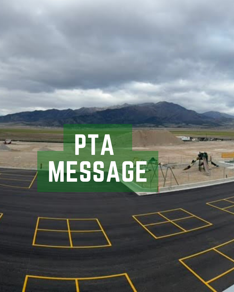 An image with the heading PTA message with the background image of Juniper Basin elementary playground field.
