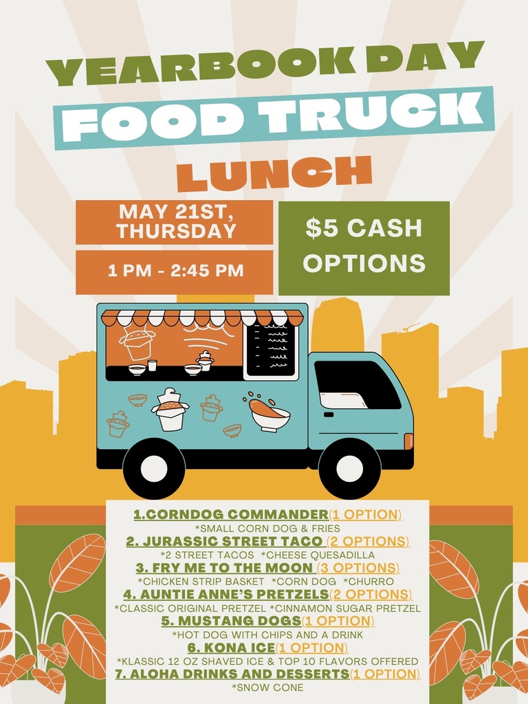 Food truck flyer with a blue food truck on it