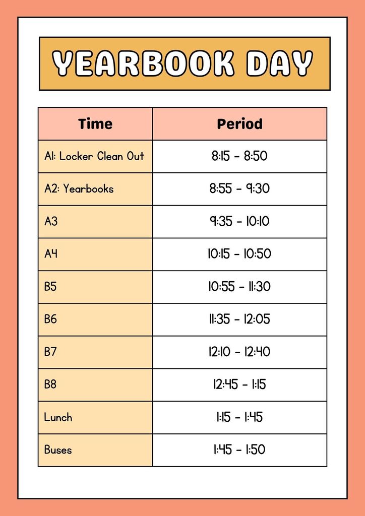 Wednesday's yearbook day schedule