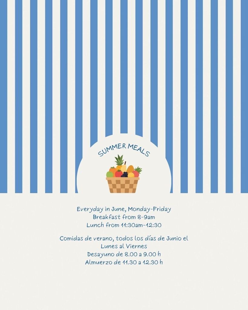 Summer meals, everyday in June, breakfast from 8-9 am, lunch from 11:30 am- 12:30pm