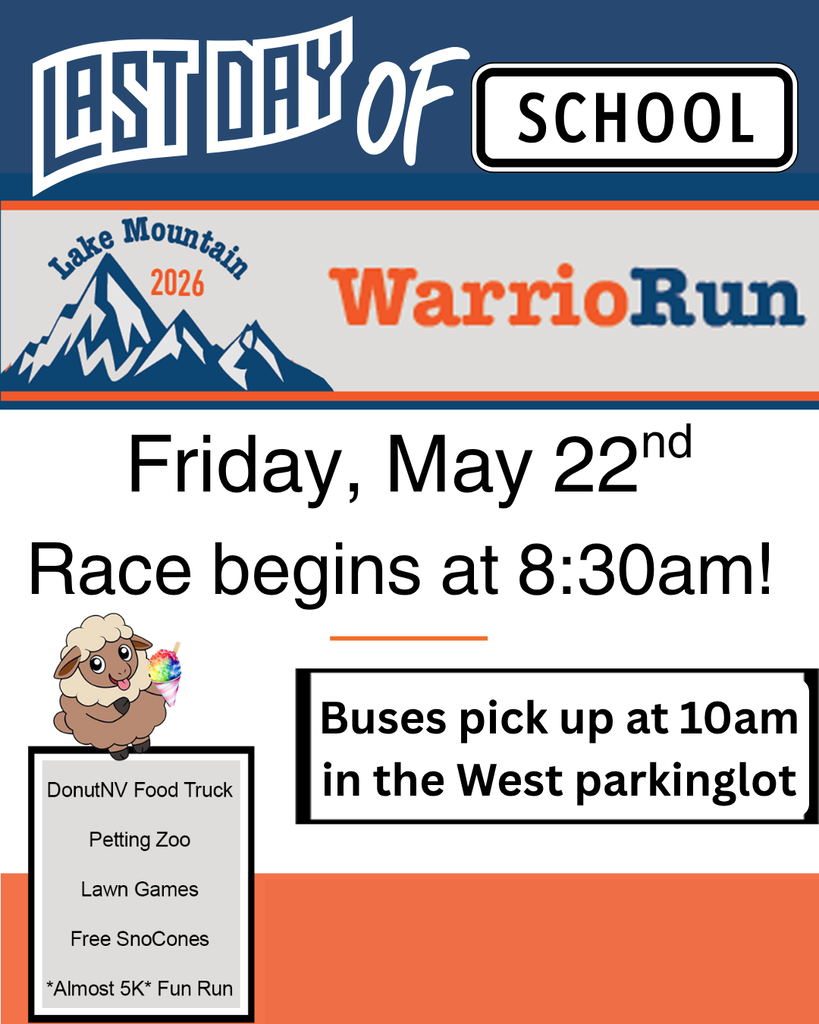 LMMS 2026 Last Day of School WarrioRun! Fruday, May 22nd. Race begins at 8:30am! Buses pick up at 10am in the West parking lot.