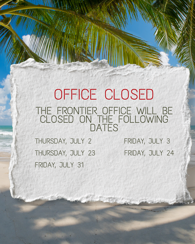 summer office hours banner with palm trees and sand in the background