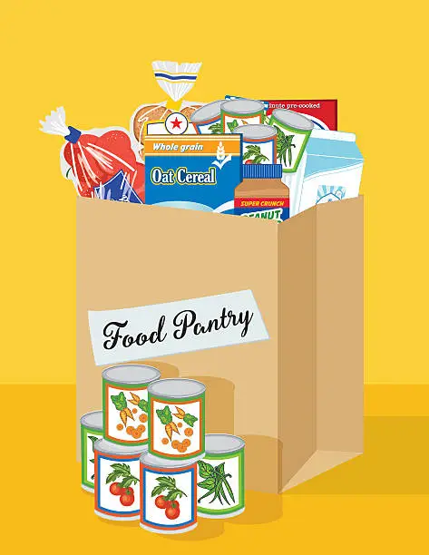 sack of groceries and canned goods