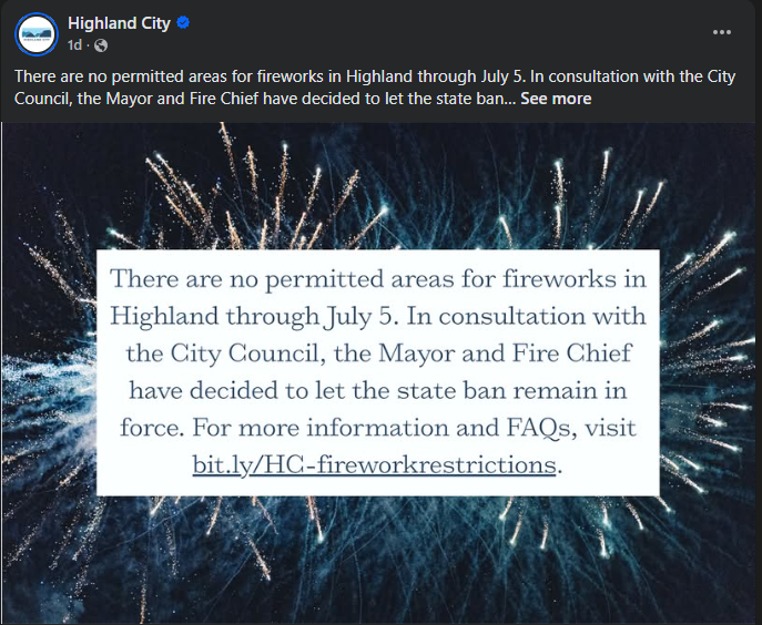 Firework background with Restrictions info for Highland City