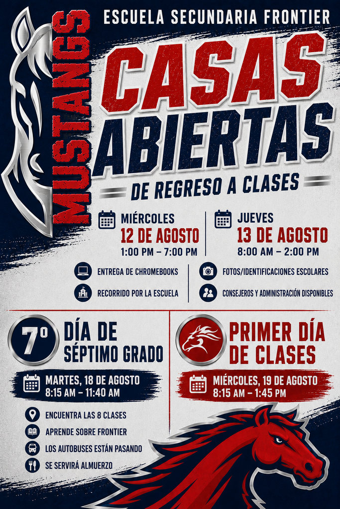 Flyer for the school Open House on August 12th and 13th 