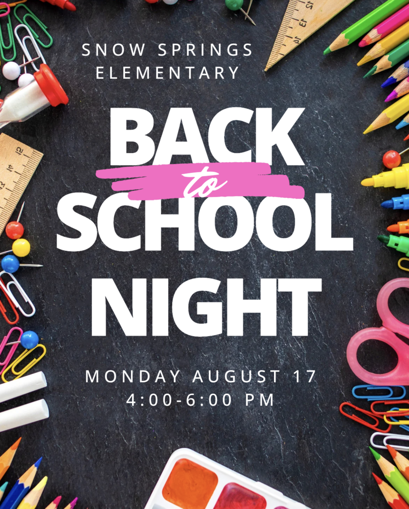 Black chalkboard background, multicolored school supplies around the outside, text in white.