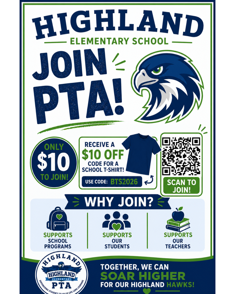 Green and blue flyer advertising PTA membership and school spirit wear