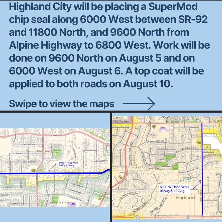 highland city map showing road resurfacing areas