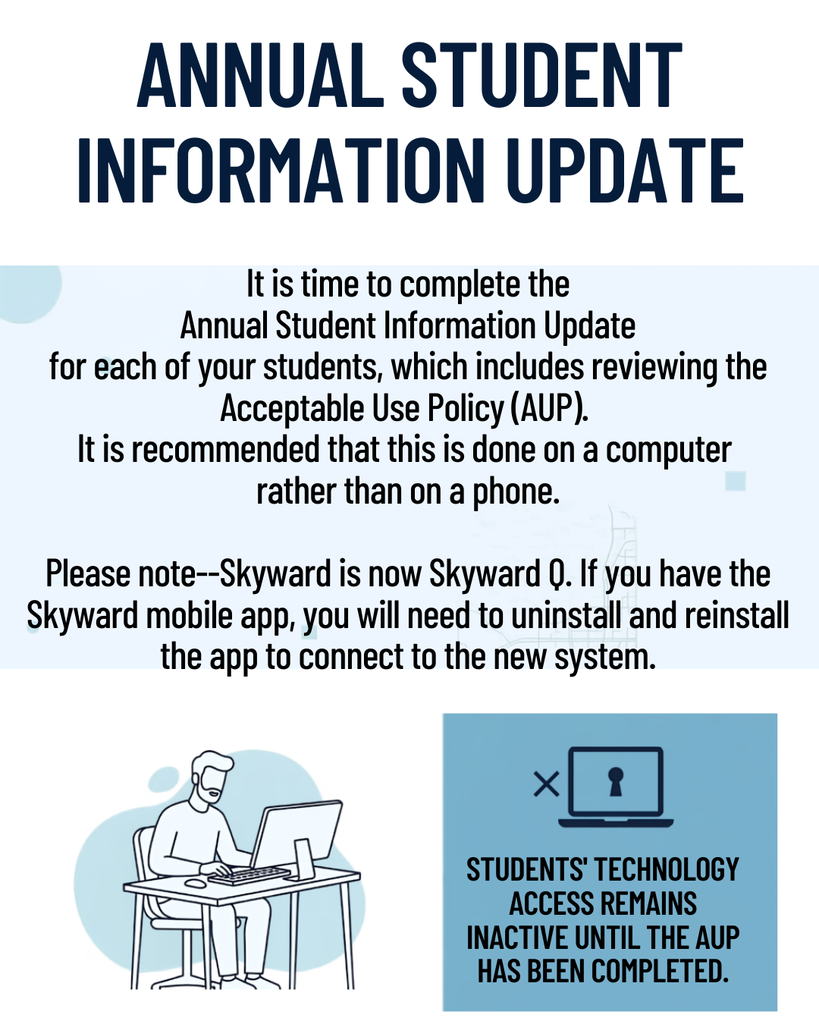 Image with information about the Annual Student Information Update which should be completed before school begins.