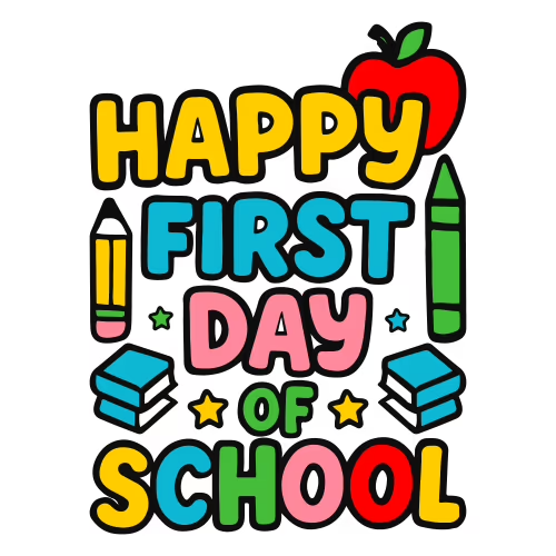 picture of pencil, books, crayon, apple