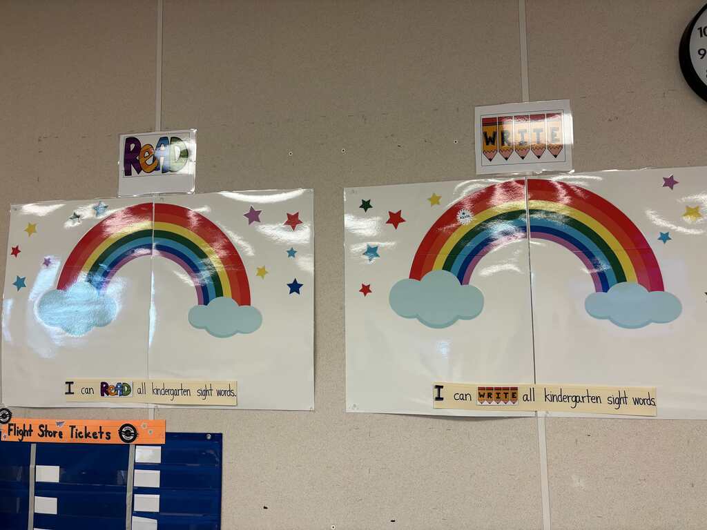 pictures of poster with rainbows and clouds on a wall