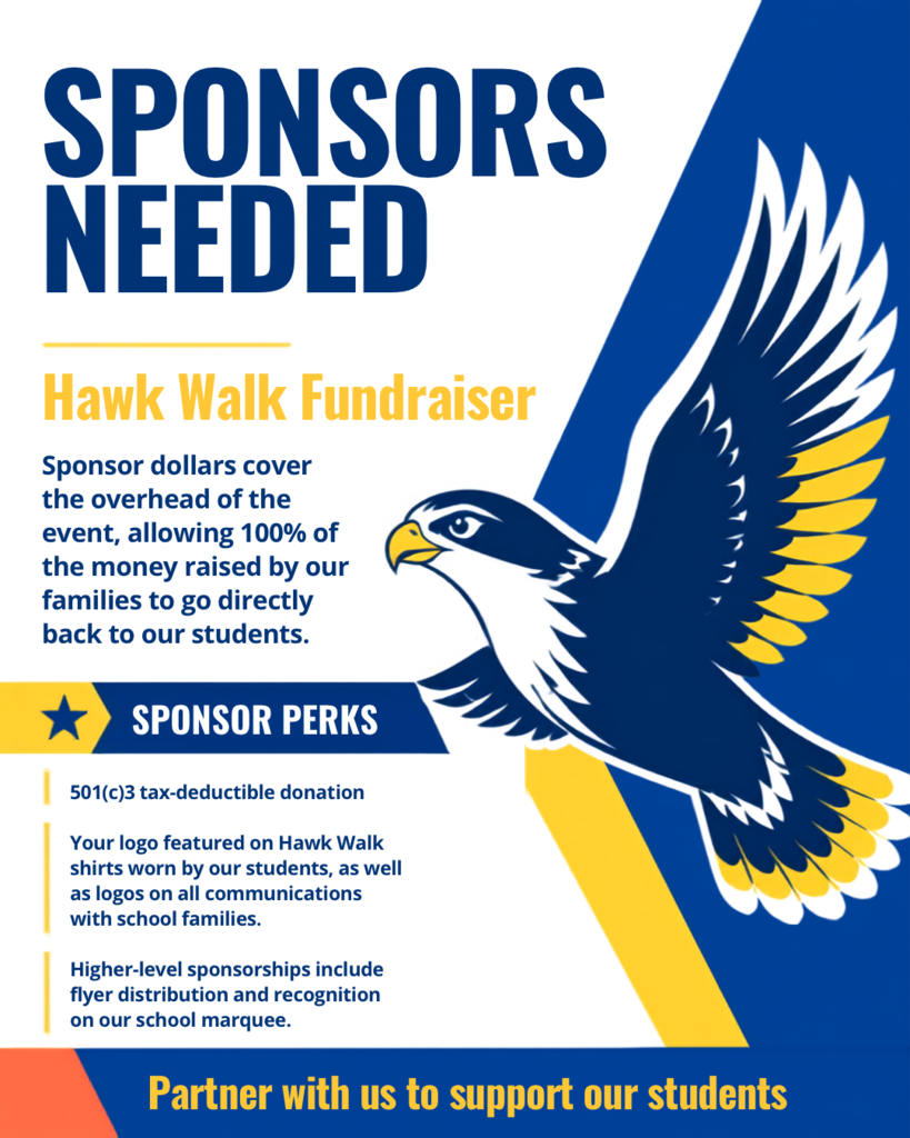 Soaring Hawk with blue and yellow triangle behind. Sponsors Needed