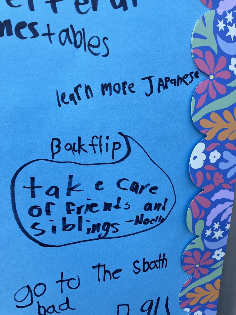 "learn more Japanese", "backflip", and "take care of friends and siblings - Noelle"