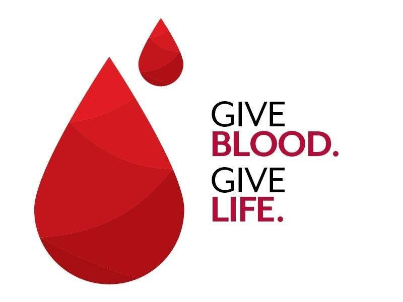a blood drop with the words Give Blood. Give Life.