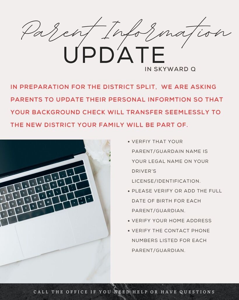 laptop computer bullet points of data fancy text parent information update