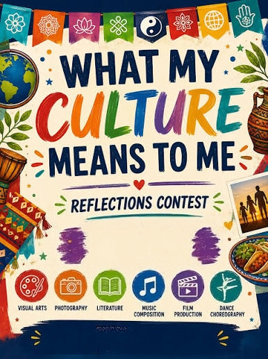 reflections poster with icons for each submission type and colorful examples